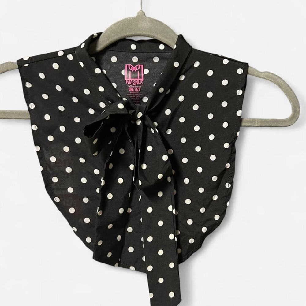 Black & white polka dot layering collar with faux pearl snap buttons and scarf